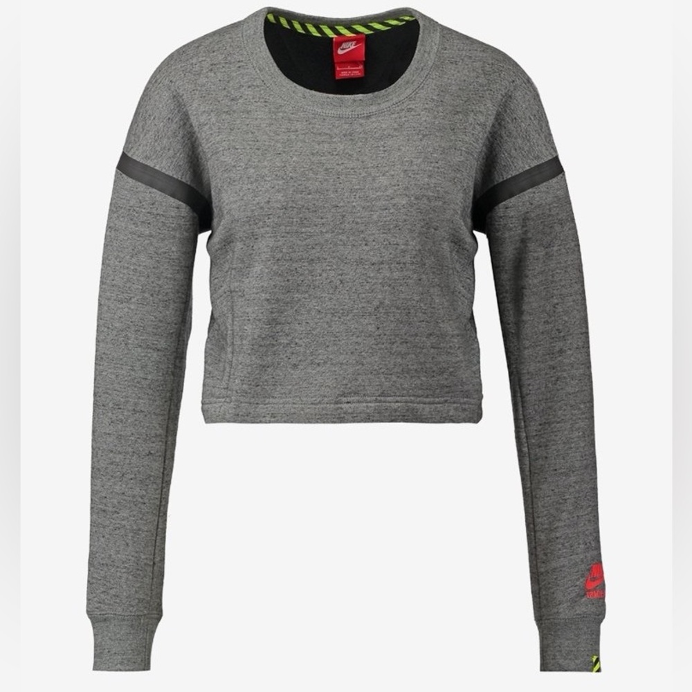Nike Track & Field Women’s Cropped Crewneck Sweatshirt Gray Neon Logo Size M
